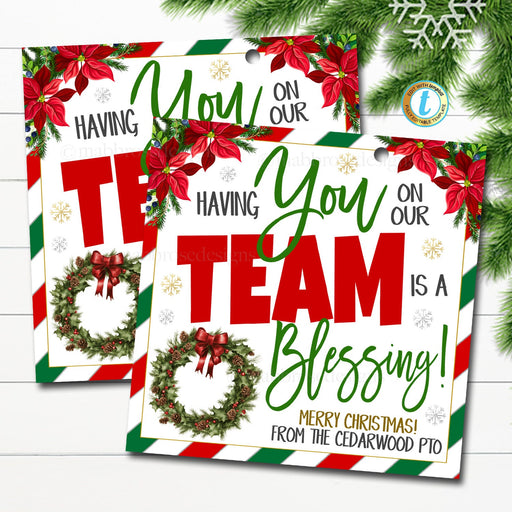 Christmas Appreciation Tag Having you on our team is a blessing, Grateful Essential Employee Nurse Teacher School Staff Editable Template
