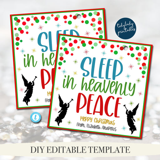 Christmas Gift Tags, Sleep in Heavenly Peace, Religious Holiday Tag, Blanket Staff Teacher Volunteer Holiday Printable, EDITABLE TEMPLATE