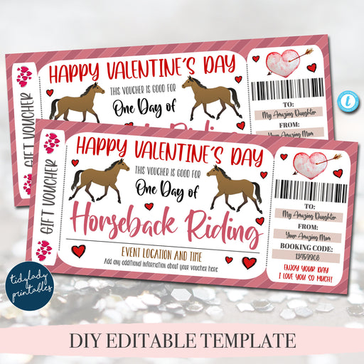 Valentine's Day Horseback Riding Ticket Voucher, Coupon Printable Template, Valentine Gift For Horse Stables Pass Surpise Gift Idea EDITABLE