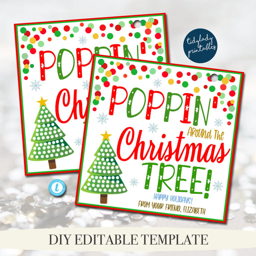 Christmas Pop It Gift Tags, Pop-It Gift Labels Merry Christmas Pop Its Teacher Classroom Tags, Holiday Kids Toy, Non Candy EDITABLE TEMPLATE