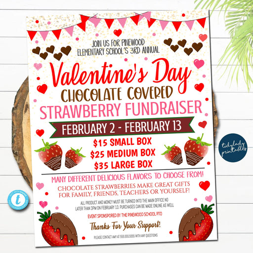 Valentine's Day Chocolate Covered Strawberry Fundraiser Flyer, Printable Invite Community Event Church School Pto Pta, Fundraiser, TEMPLATE