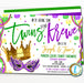 Mardi Gras Twins Baby Shower Invitation, New to the Krewe, Fat Tuesday King Cake Party Editable Template, New Orleans Sprinkle, EDITABLE