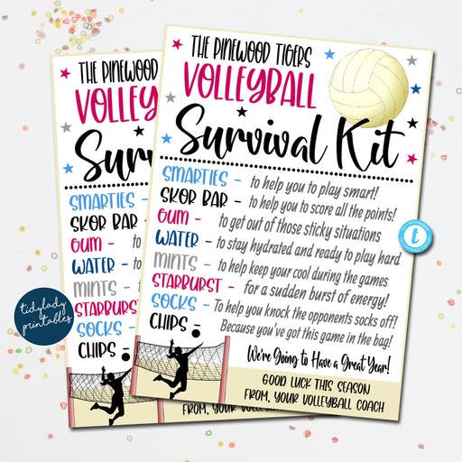 EDITABLE Volleyball Survival Kit Printable, Volleyball Team Gift, Team Kids School Sports, Volleyball Snack Treat Tags, Team Idea TEMPLATE