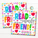 Valentine Gift Tags, Read-iculously glad we're friends, Valentine's Day Bookmark, Kids Classroom School Card Tag Idea, DIY Editable Template