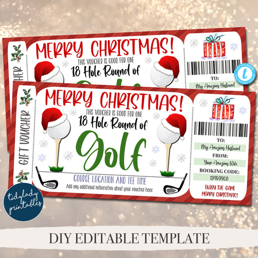 Christmas Golfing Ticket Voucher, Holiday Round of Golf Game Ticket Printable Template, Christmas Gift For Him Sports Surpise Gift, EDITABLE