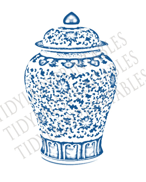 Blue and White Ginger Jar Digital Art Print, INSTANT DOWNLOAD, Blue and White Chinoiserie Vases Set of 4