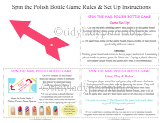 Spin the Nail Polish Bottle Printable Game, Girls Party Game, Spa Party, Beauty Party, Sleepover Game, Nail Painting Game - INSTANT DOWNLOAD