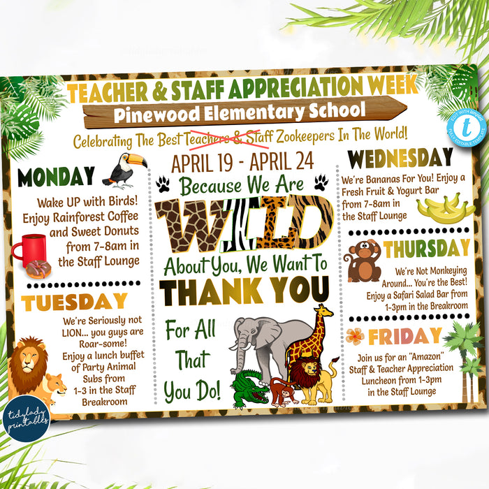 Jungle Theme Teacher Appreciation Week Printable Party Set