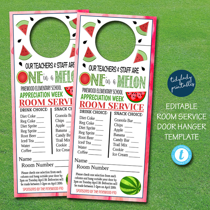 teacher-appreciation-week-door-hanger-one-in-a-melon-theme-tidylady-printables for Free Printable Door Hanger Template Teacher Appreciation Week Door Hanger | One in a Melon Theme — TidyLady Printables for Free Printable Door Hanger Template