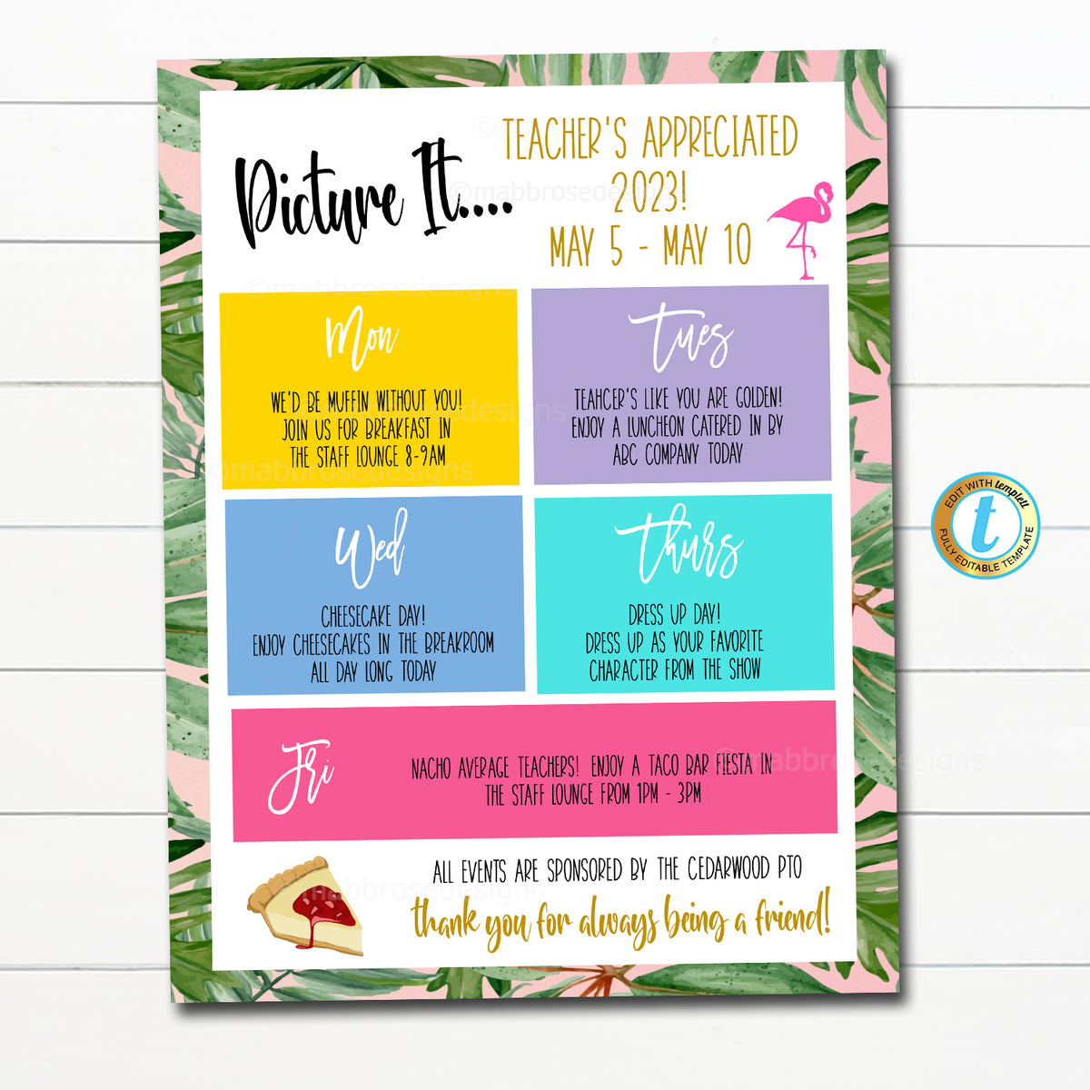 Retro Florida Teacher Appreciation Week Itinerary Template — TidyLady ...