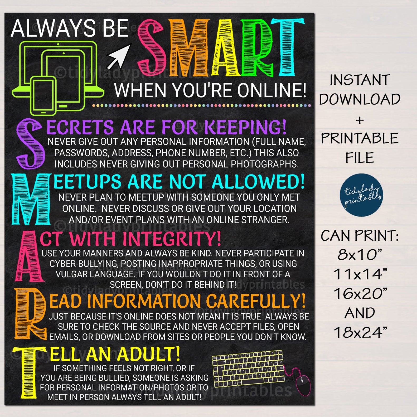 Computer Lab Classroom Poster - Be Smart Online Safety Sign — TidyLady ...