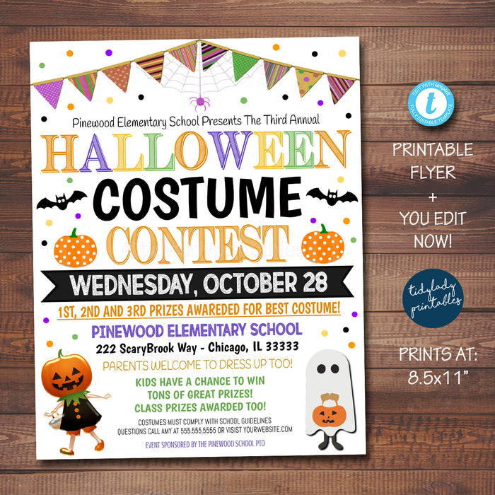 Halloween Costume Contest Flyer, Editable Template