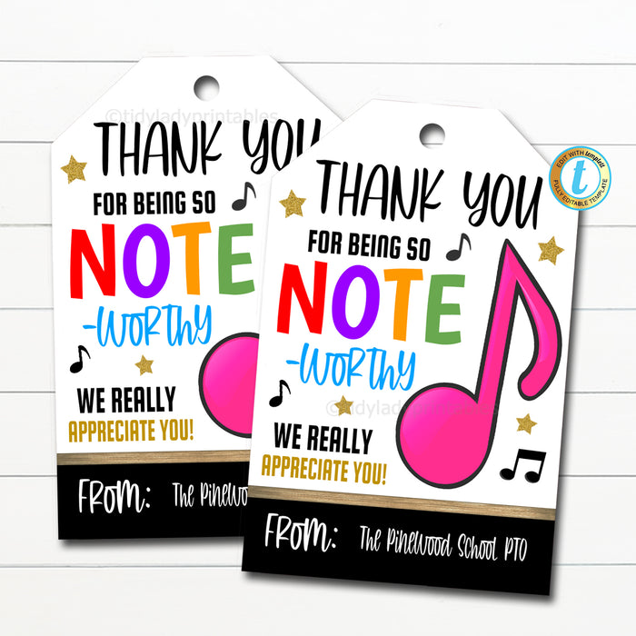 Music Teacher Appreciation Thank You Gift Tag