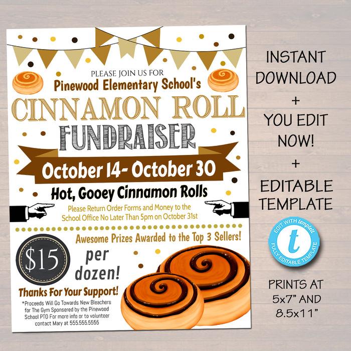 Cinnamon Roll Fundraiser Flyer - Editable Template