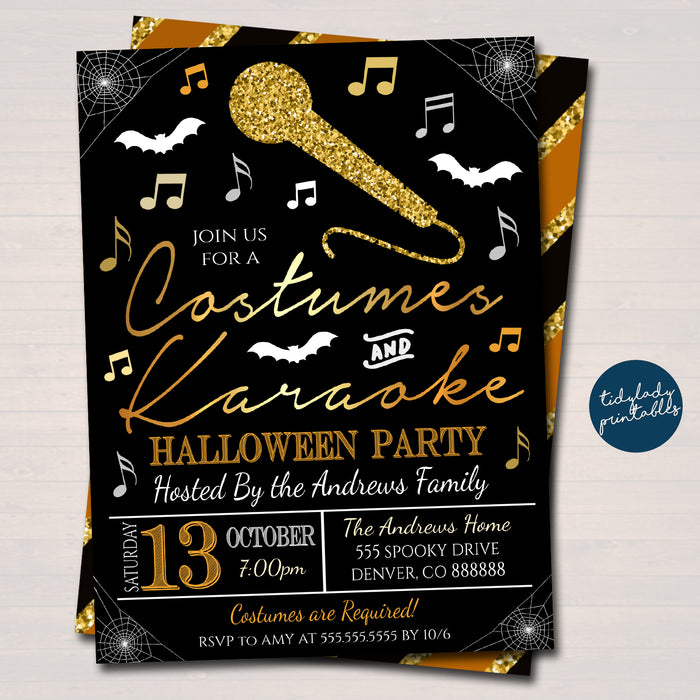 Halloween Karaoke Party Invitation, Costumes and Cocktails Singing Party, Editable Template