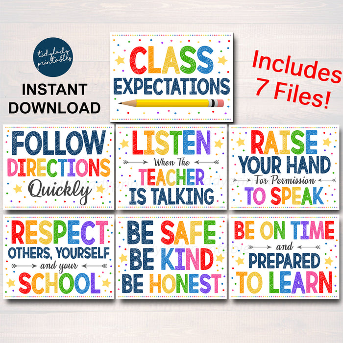 School Class Rules Poster Set - Printable Classroom Decor