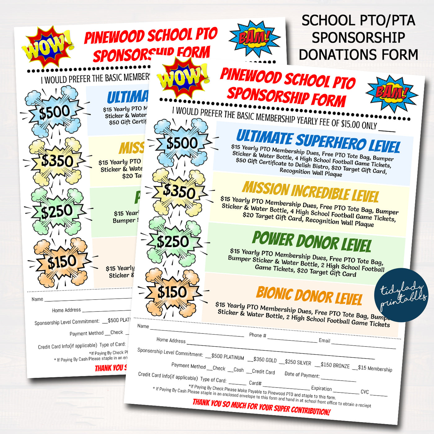 School Pto Pta Donation Sponsorship Form Superhero Theme — TidyLady ...