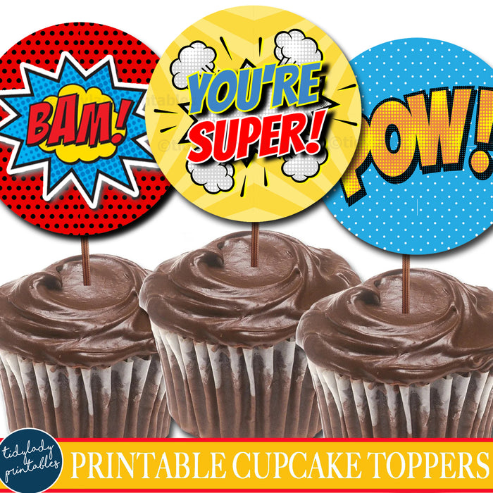 Superhero Theme Appreciation Printable Cupcake Toppers