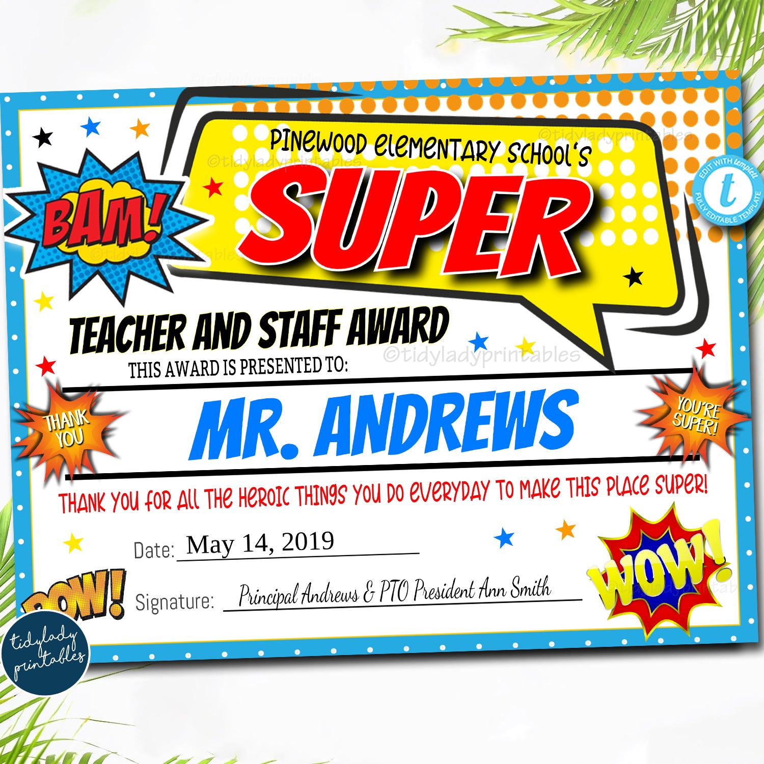 Superhero Theme Teacher Appreciation Week Award Certificates — TidyLady Printables for Free Printable Certificate Of Awesomeness