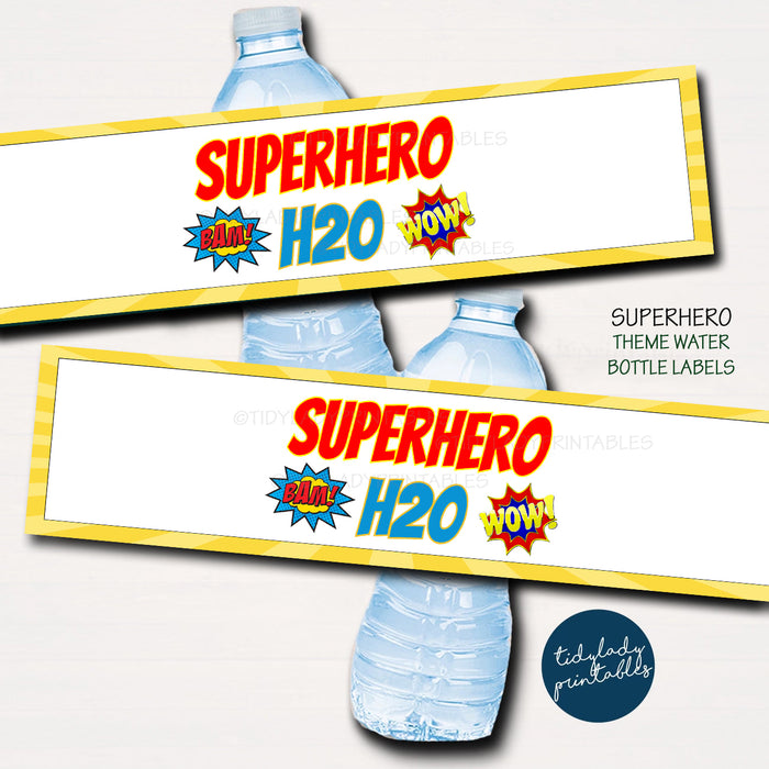 Superhero Theme Party Printable Water Bottle Labels