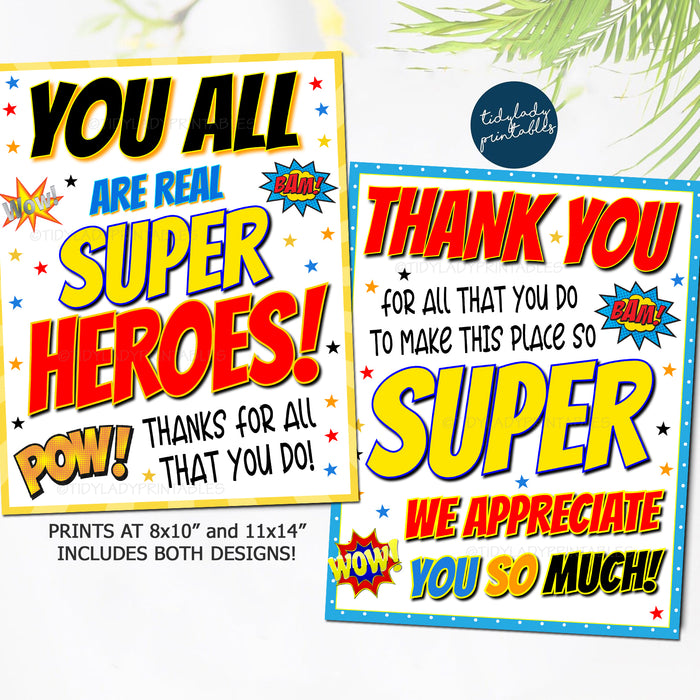 Superhero Appreciation Signs, Thank You Party Decor Printable