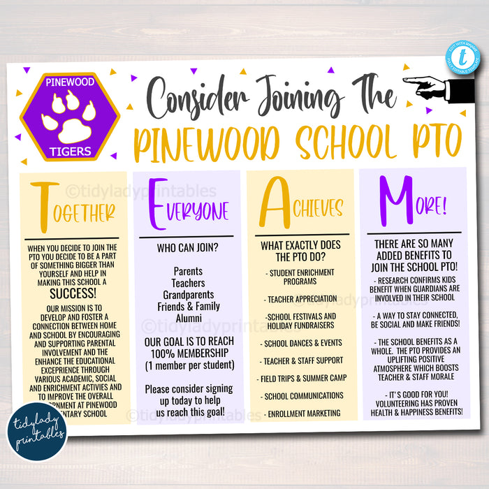 Together Everyone Achieves More School Pto/Pta Volunteer Recruitment Marketing Poster Template