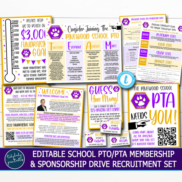 School Pto Pta Volunteer Membership Drive Recruitment Table Set, Editable Template