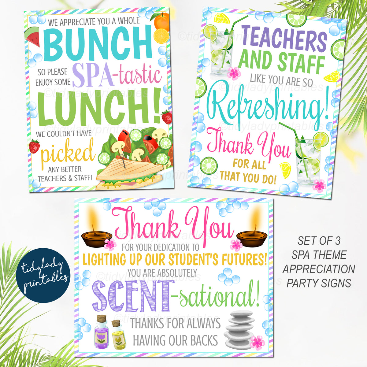 Spa Theme Teacher Appreciation Week Printable Party Signs TidyLady   Spa12 1200x1200 