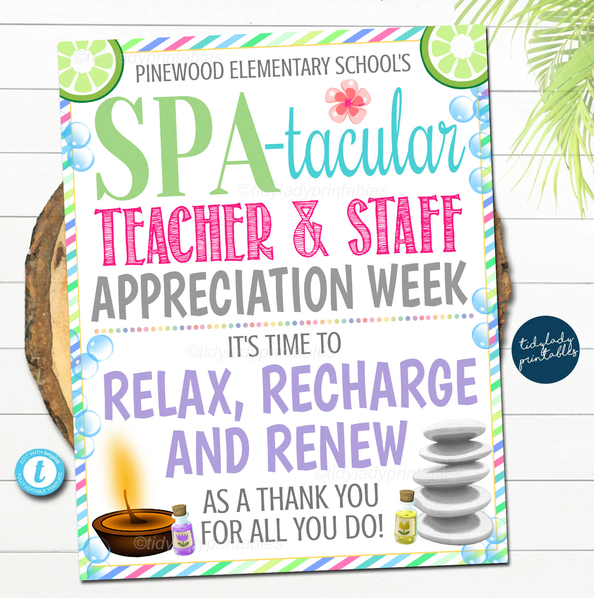 Spa Theme Teacher Appreciation Week Printable Welcome Sign TidyLady   Spa13 1200x1209 