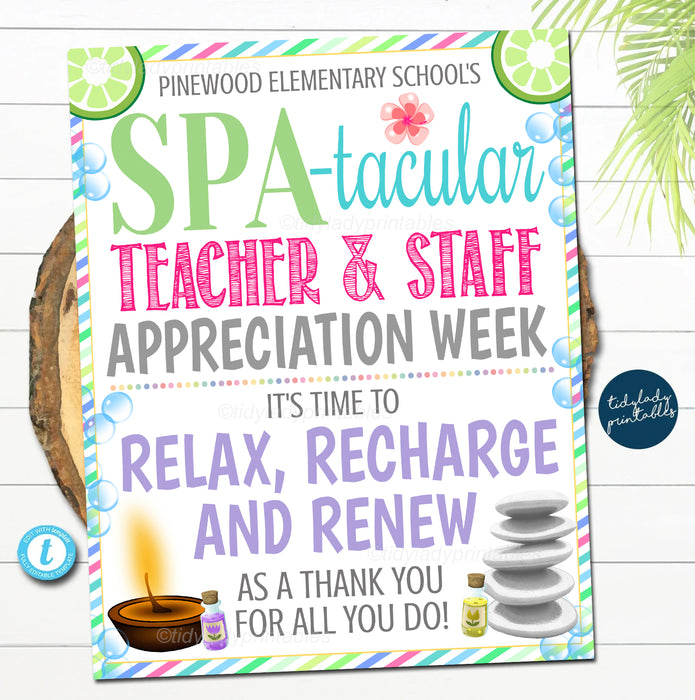 Spa Theme Teacher Appreciation Week Staff Employee Printable Welcome Sign