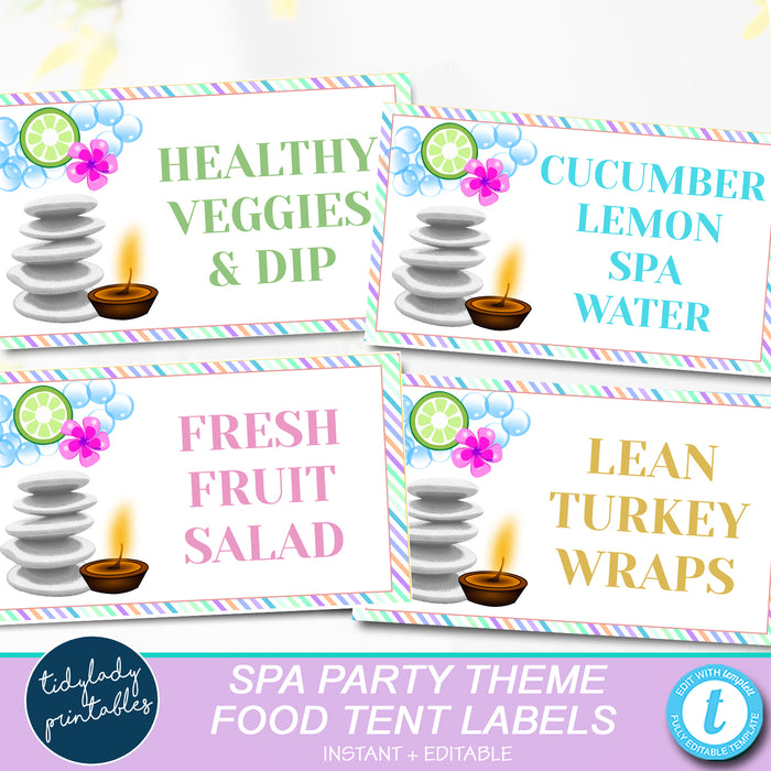 Spa Theme Party Printable Food Tent Labels