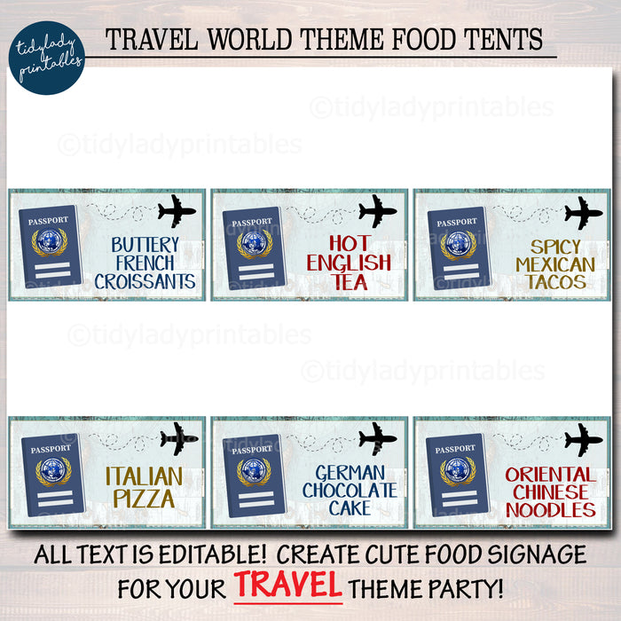 World Travel Theme Teacher Appreciation Week Printable Food Tent Labels