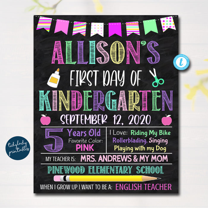 First Day Of School Sign, Back to School Chalkboard Poster Sign, Any Grade Editable Template